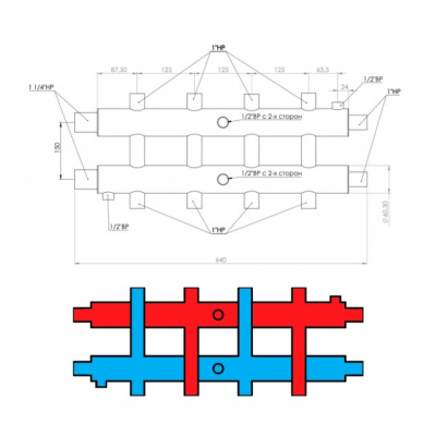 Коллектор распределительный GK 32-5 AISI 304 Proxytherm (Россия) 5 контуров + крепеж стеновой