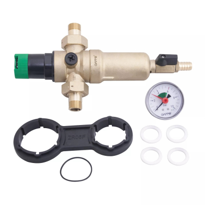 Фильтр промывной НР со встроенным поршневым редуктором давления для горячей воды Gappo, сетчатый, с манометром и дренажным краном