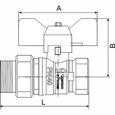 Кран шаровой латунный LD Pride (Россия) ВР-ГШ (американка)