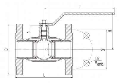 Кран шаровой стальной LD (Россия) фланцевый стандартнопроходной для воды и газа